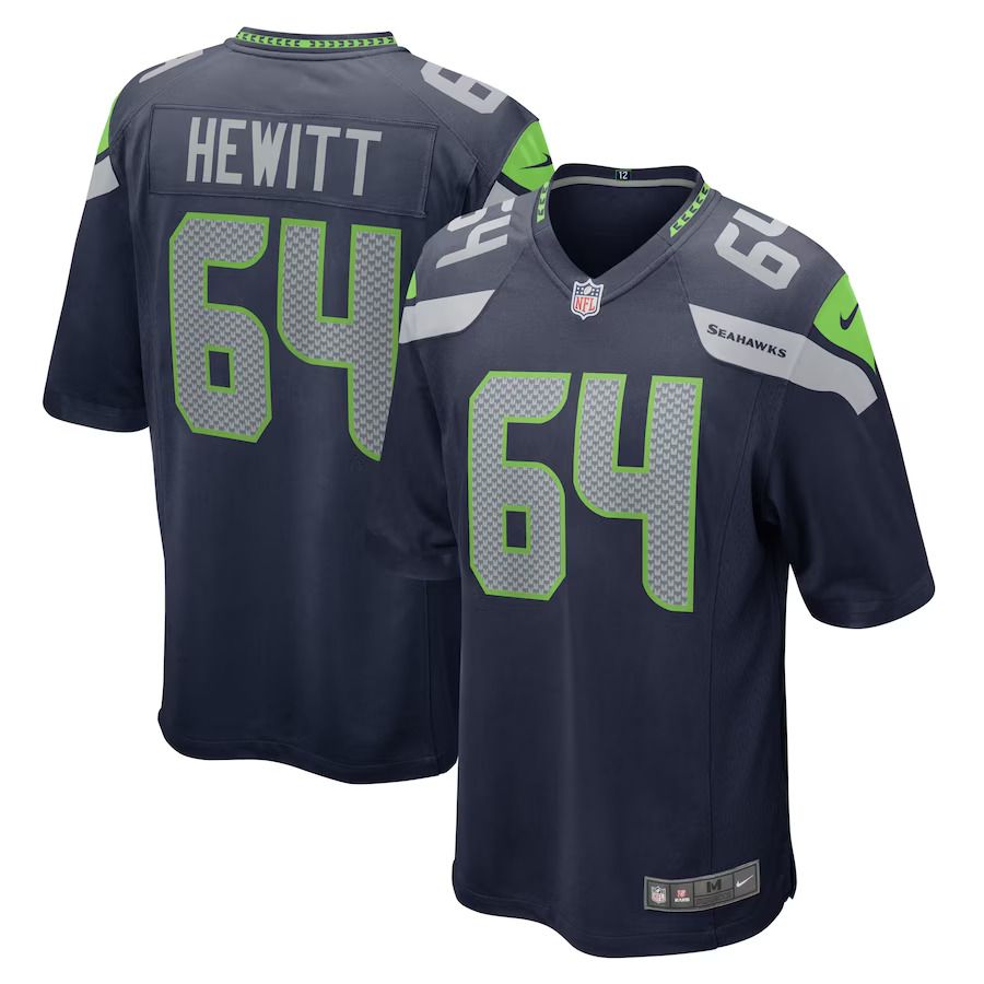 Men Seattle Seahawks #64 Jarrod Hewitt Nike College Navy Home Game Player NFL Jersey